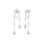 Pearl Waterfall Chain Earrings on white background