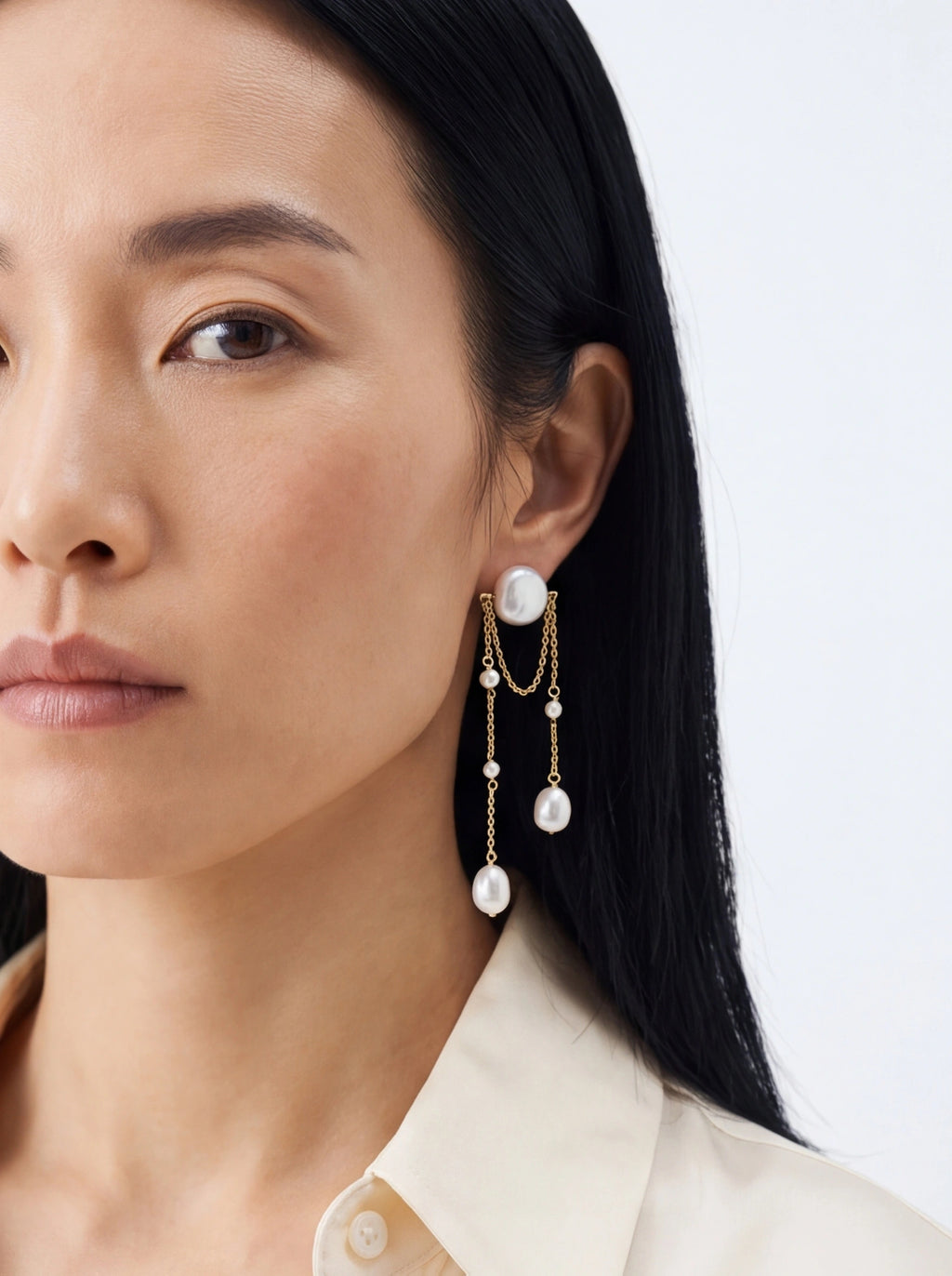 Pearl Waterfall Chain Earrings