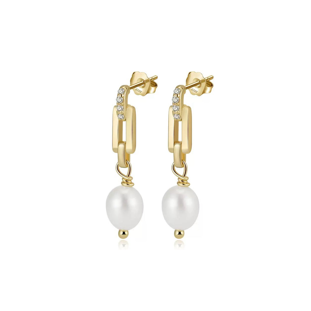 Celeste Link Pearl – Gold Vermeil Drop Earrings