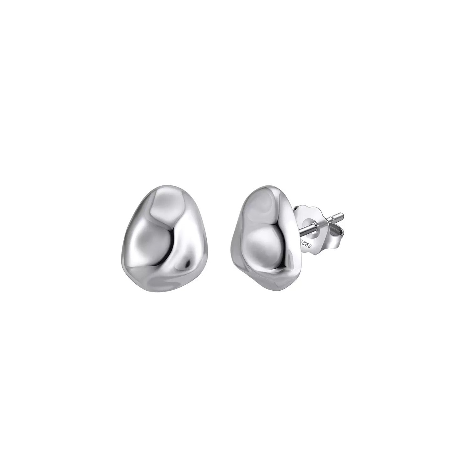 Golden Pebble Stud Earrings – 925 Sterling Silver