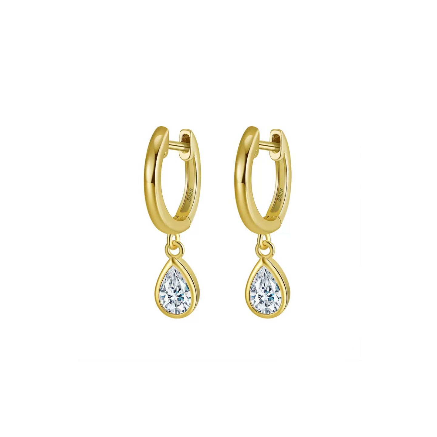 Teardrop Cubic Zirconia Dangle Earrings – Sterling Silver or Gold Plated