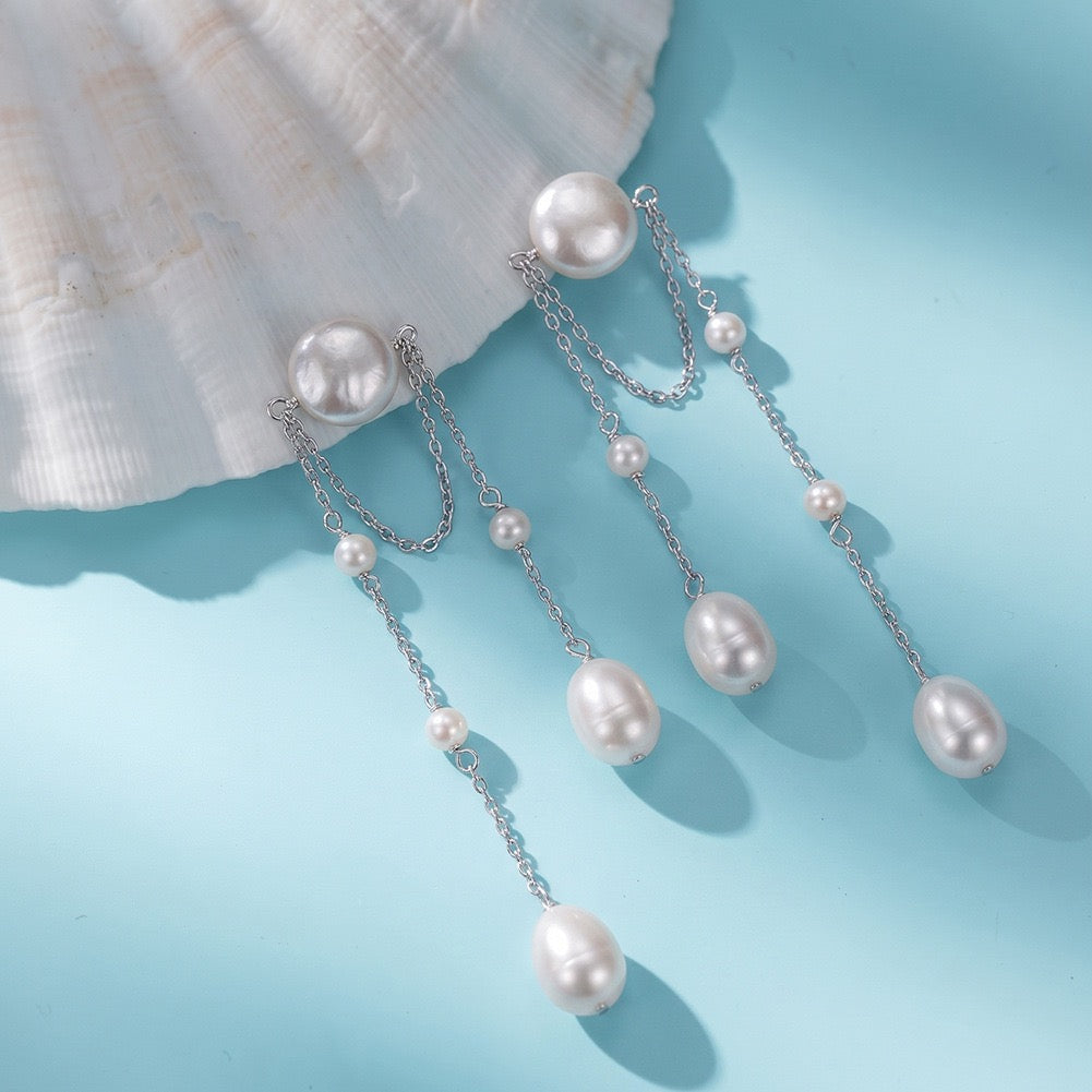 Pearl Waterfall Chain Earrings