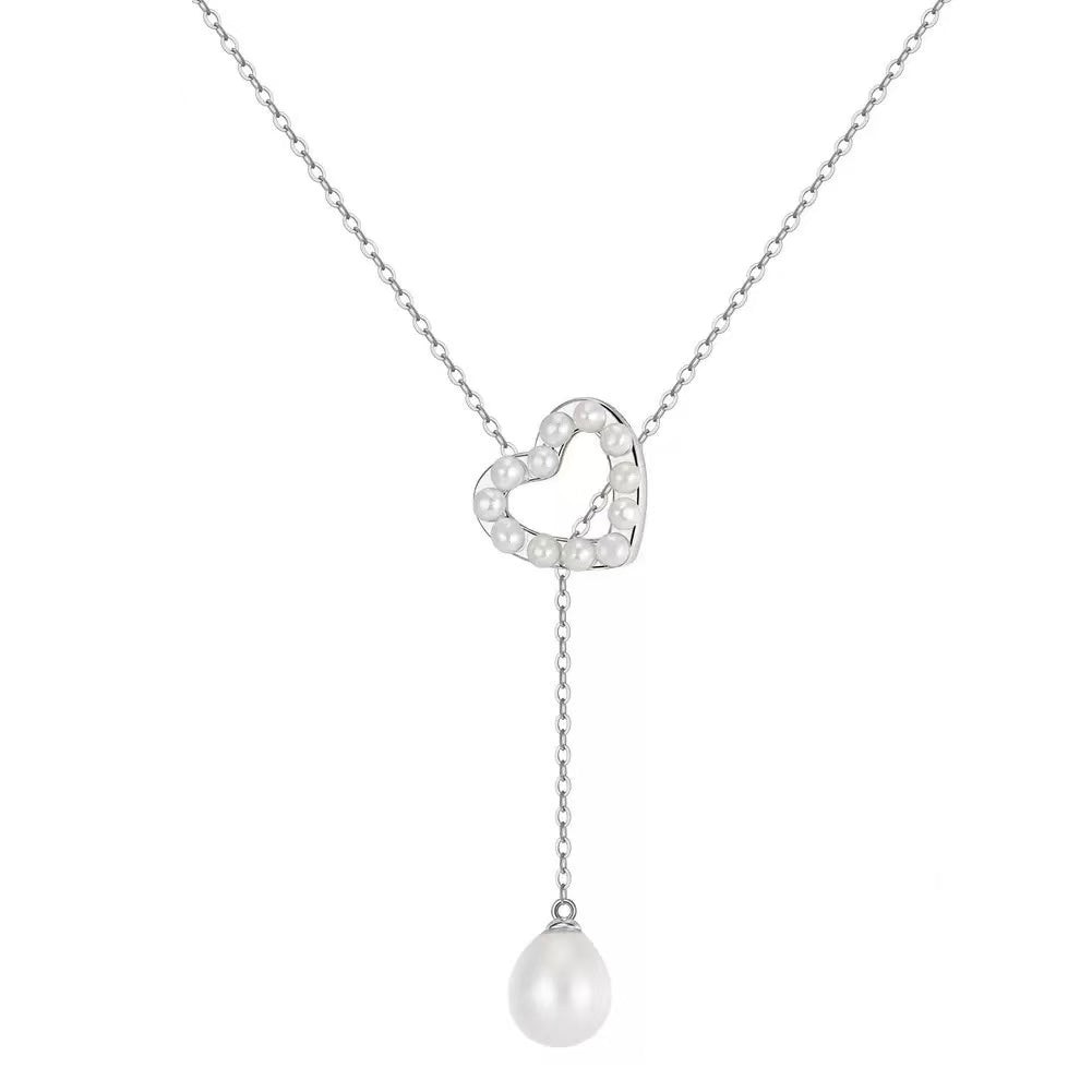 Open Heart Pearl Drop Necklace