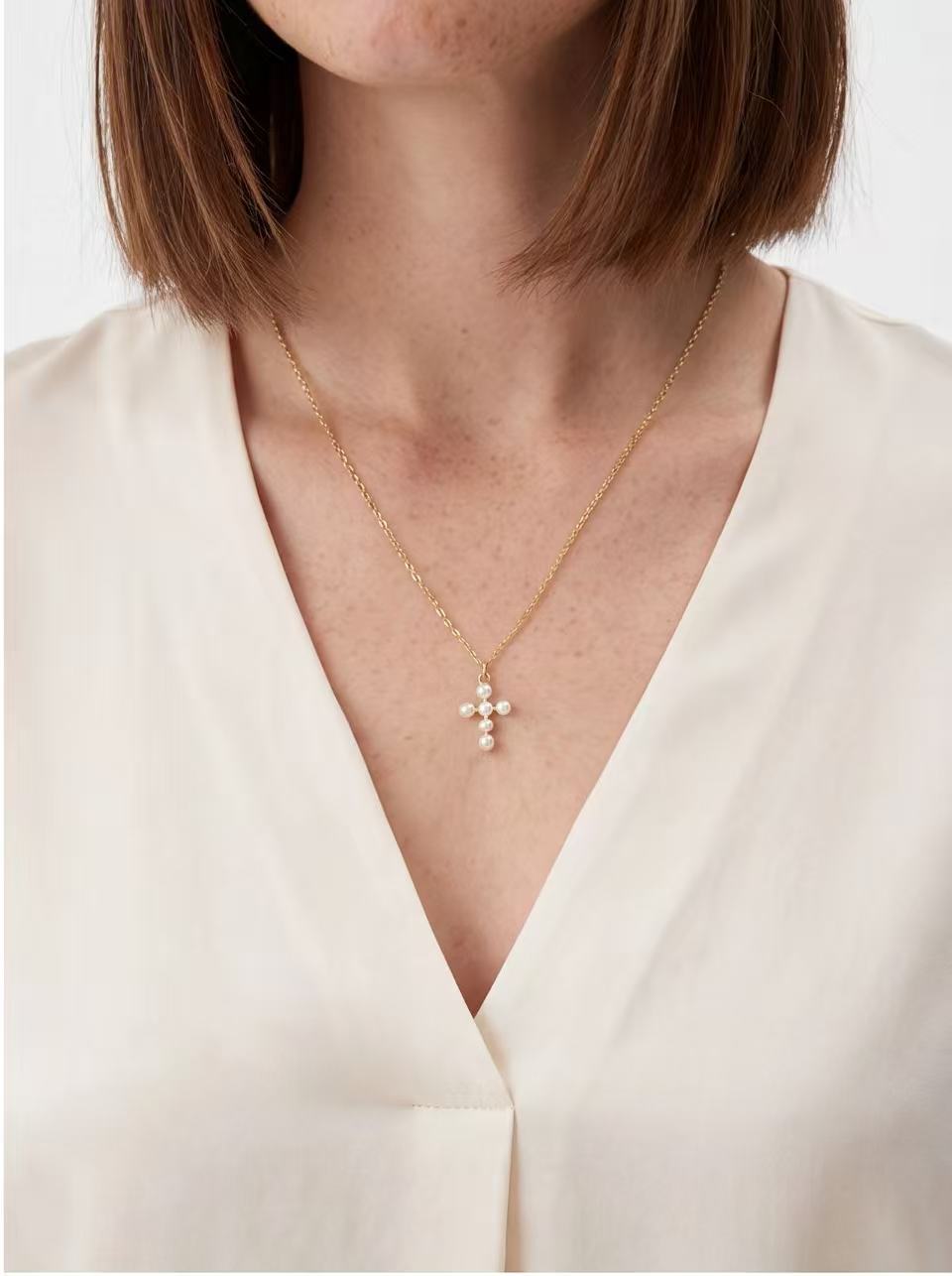 Freshwater Pearl Cross Necklace – Sterling Silver or Gold Vermeil