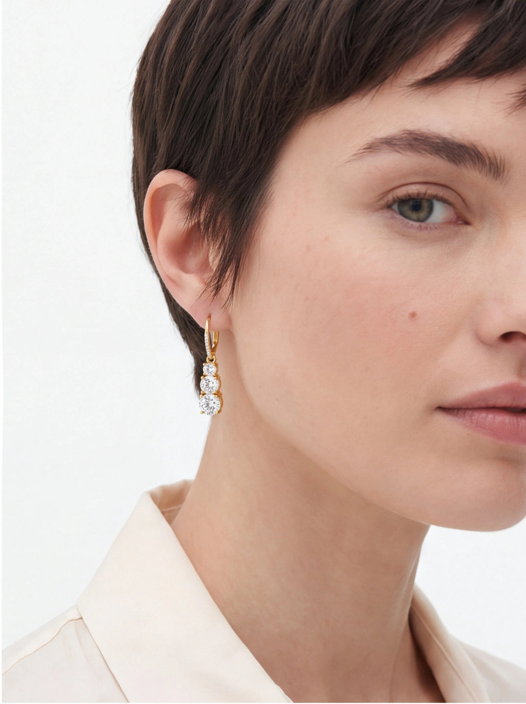 Three-Stone Moissanite Drop Earrings