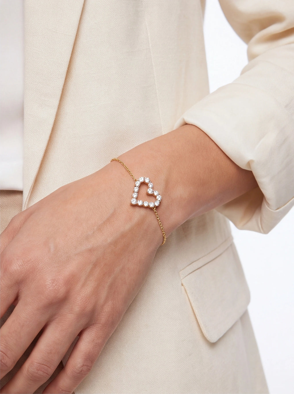 Open Heart Moissanite Chain Bracelet