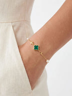 Lucky Clover Pearl Bracelet, Four Leaf Clover Charm Bracelet, Dainty Pearl Jewelry Gift