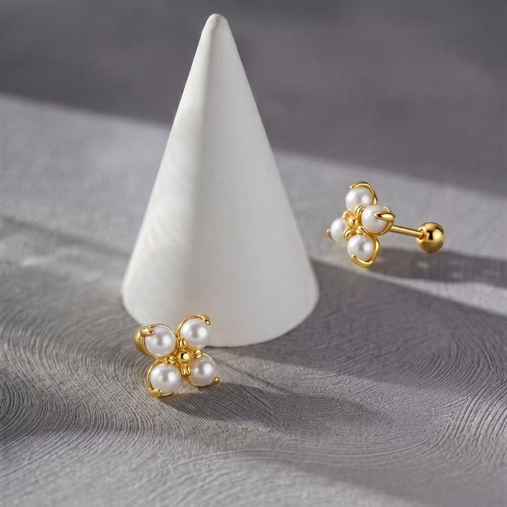 Tiny Pearl Flower Stud Earrings