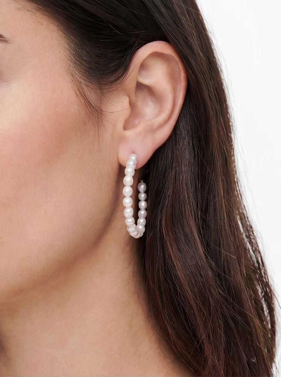 Pearl Accent Detail Hoop Earrings product photo by Starlight