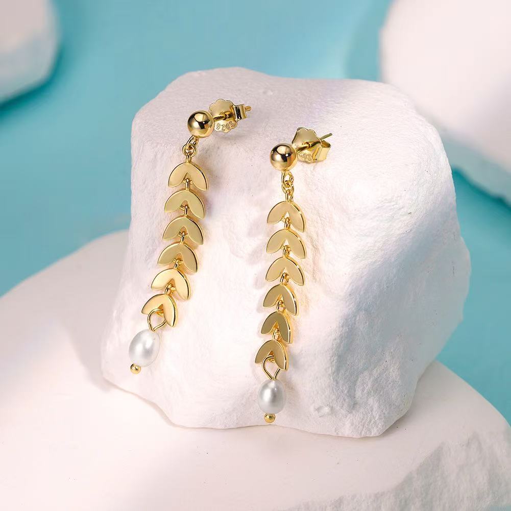 Pearl Wheat Drop Earrings