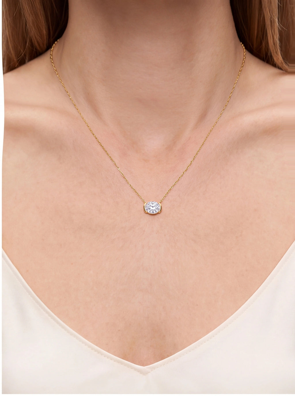 Oval Bezel Moissanite Pendant Necklace