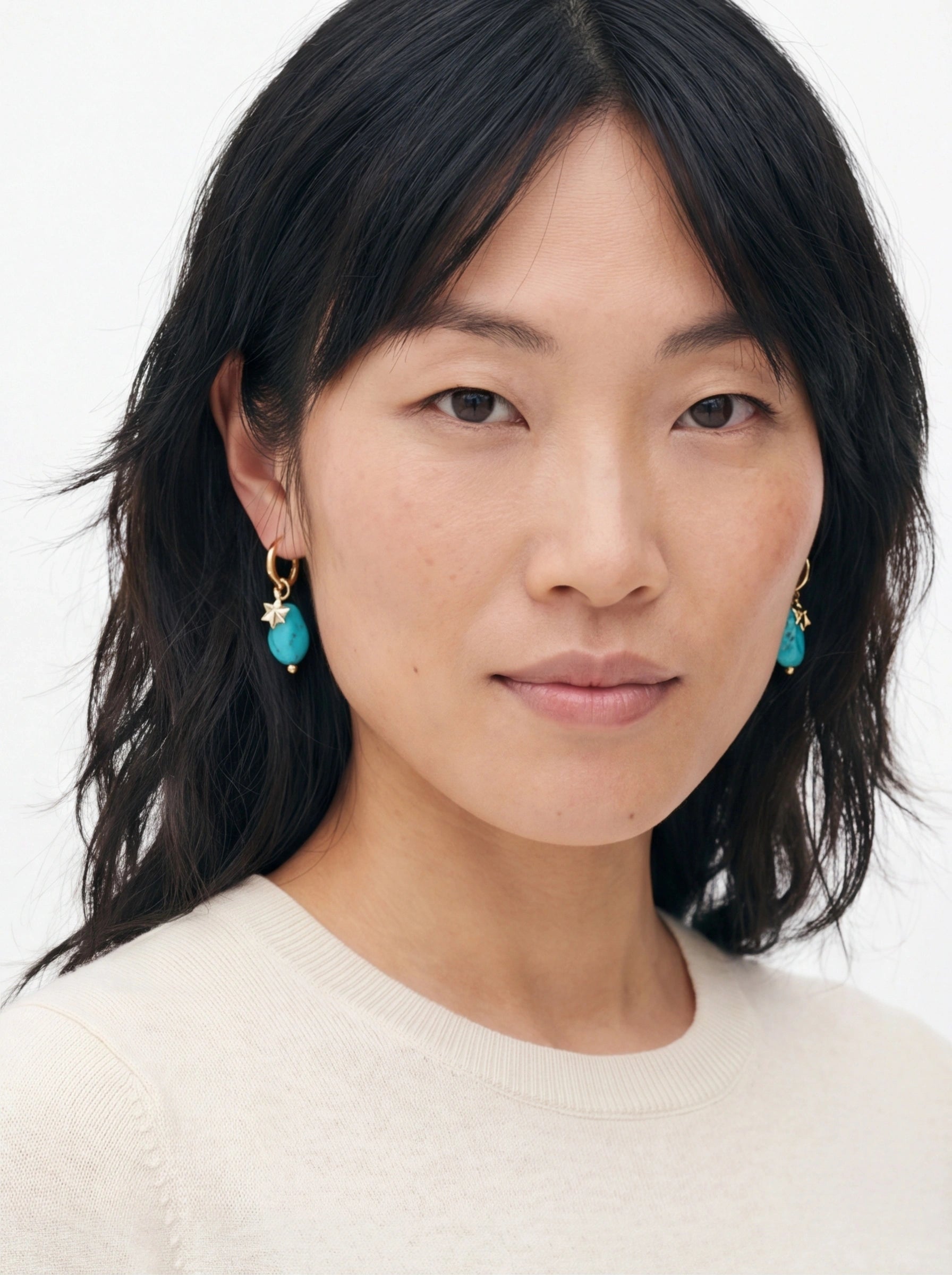 Cosmic Stone – Turquoise & Vermeil Star Huggie Earrings