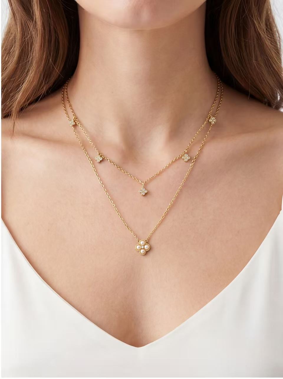 Blossom Layer Clover Floral Layered Necklace product photo by Starlight
