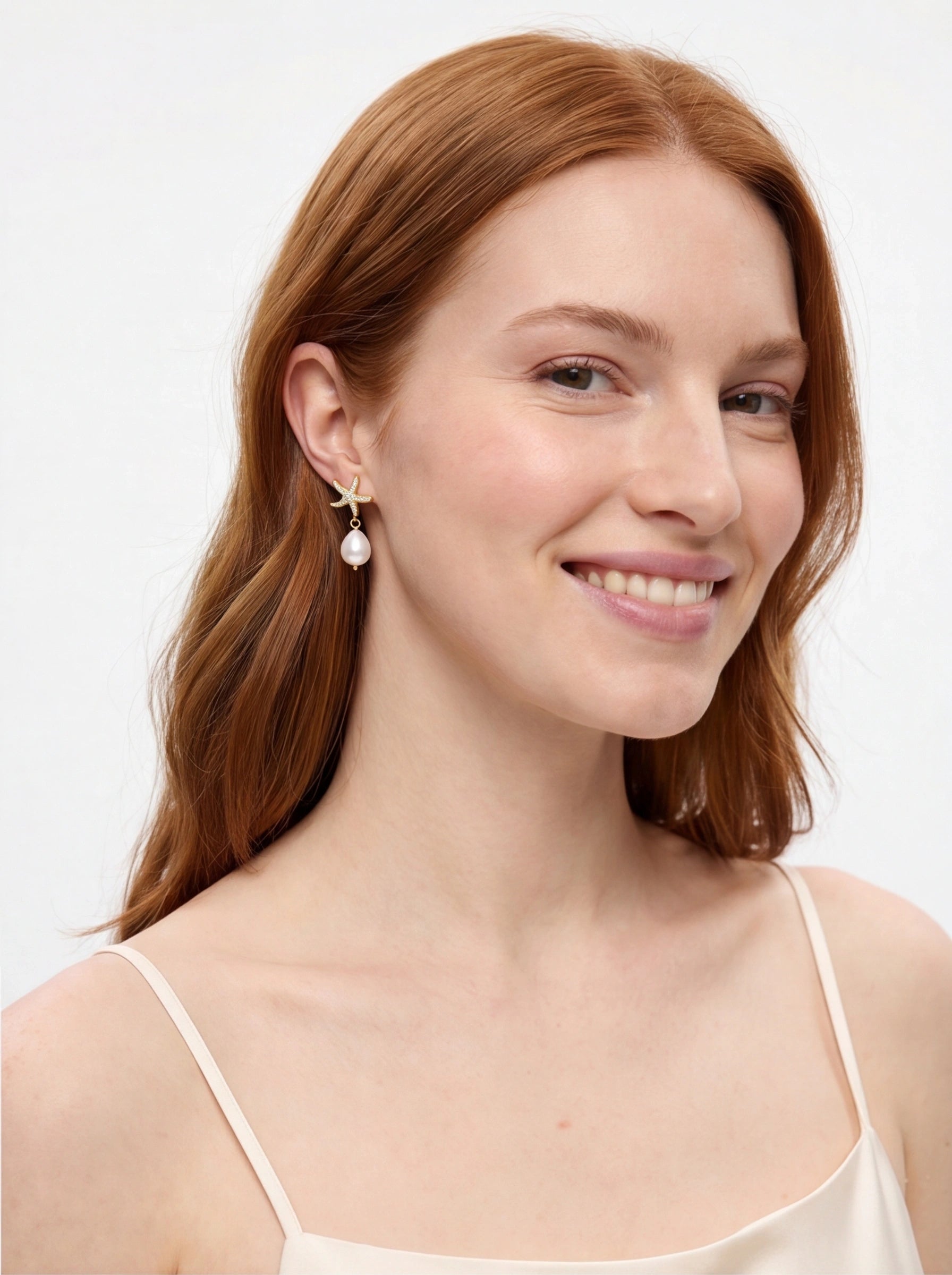 Starfish Earrings - Pearl Drop Starfish Jewelry in Gold Vermeil