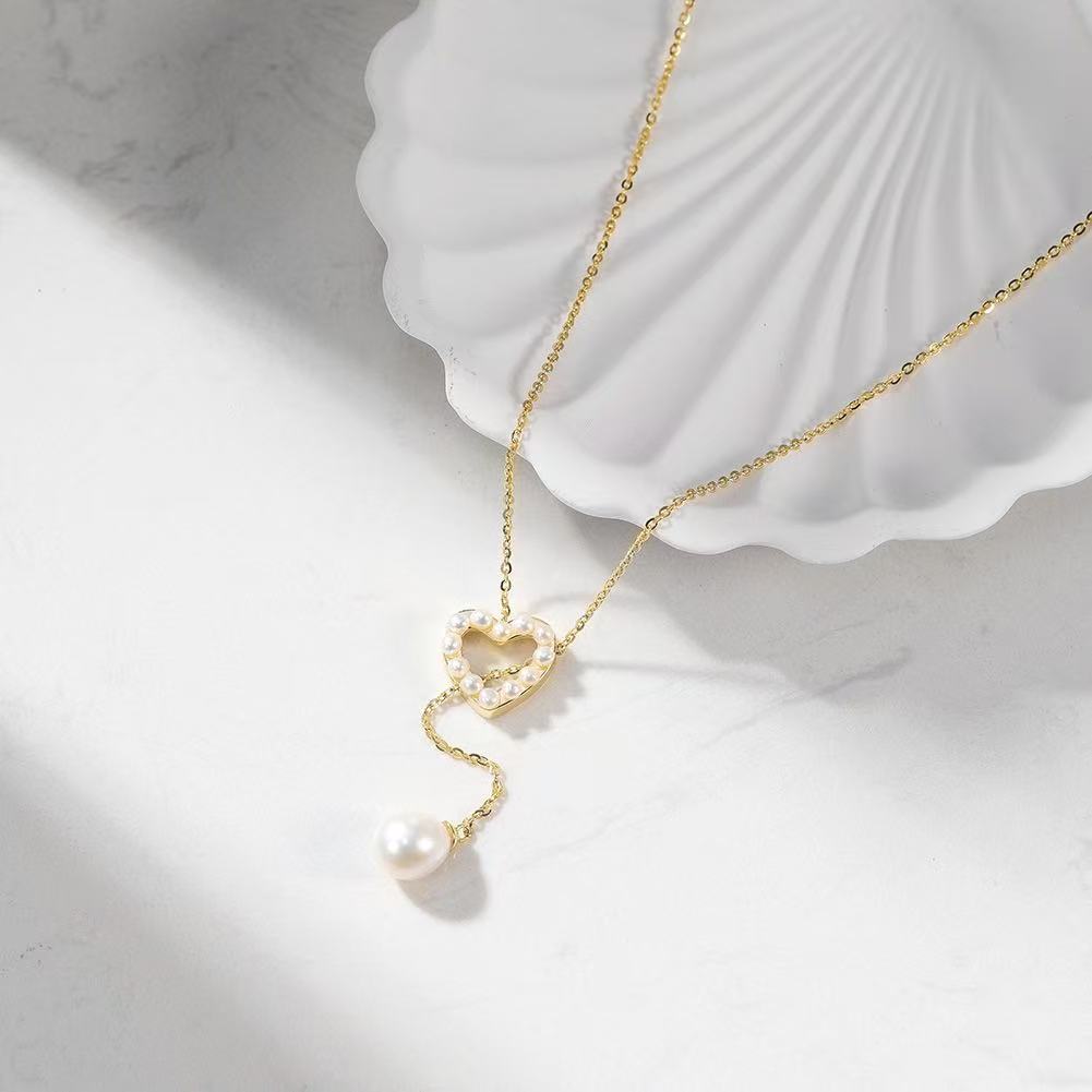Open Heart Pearl Drop Necklace