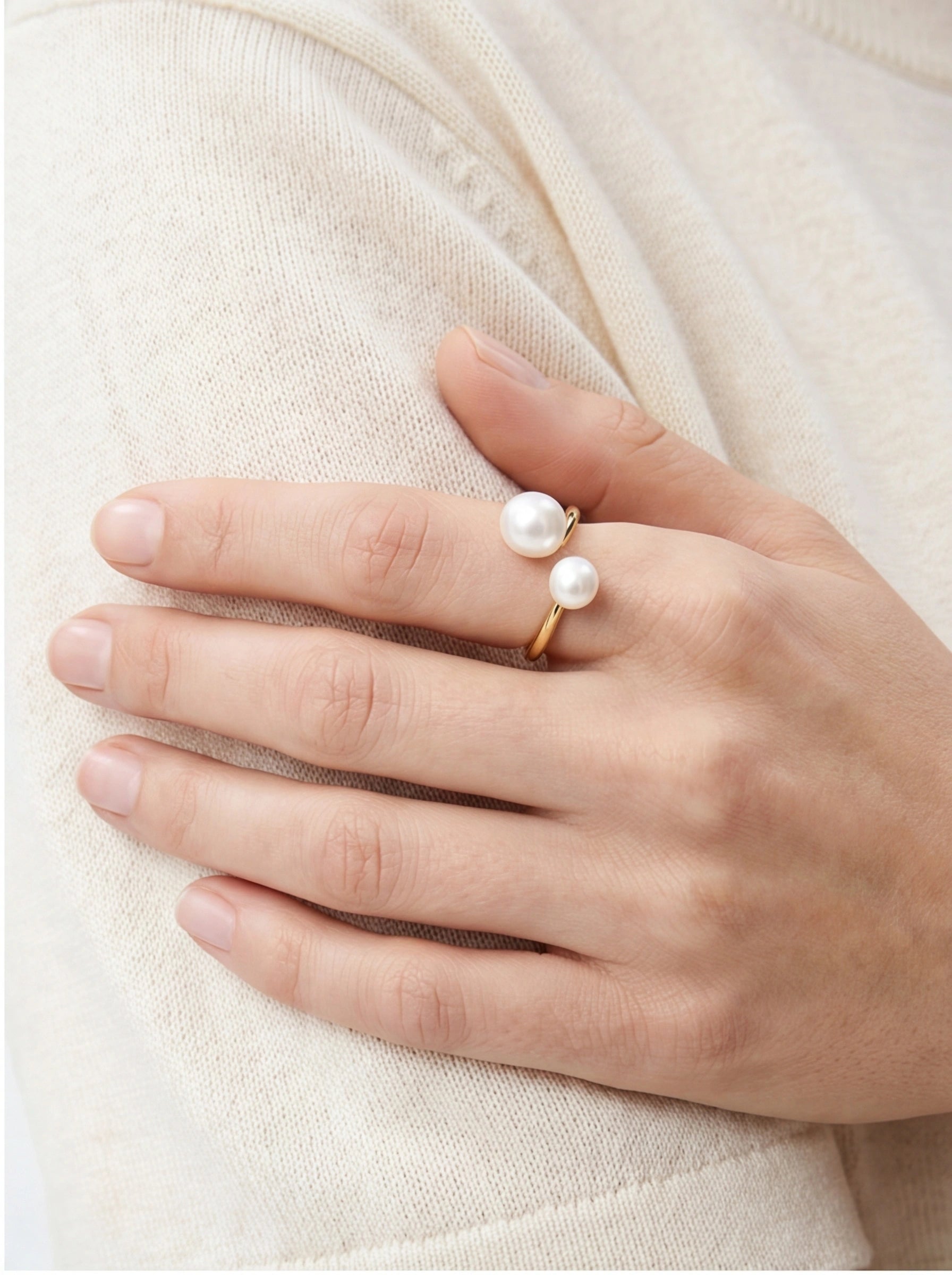 Twin Pearl Open Ring