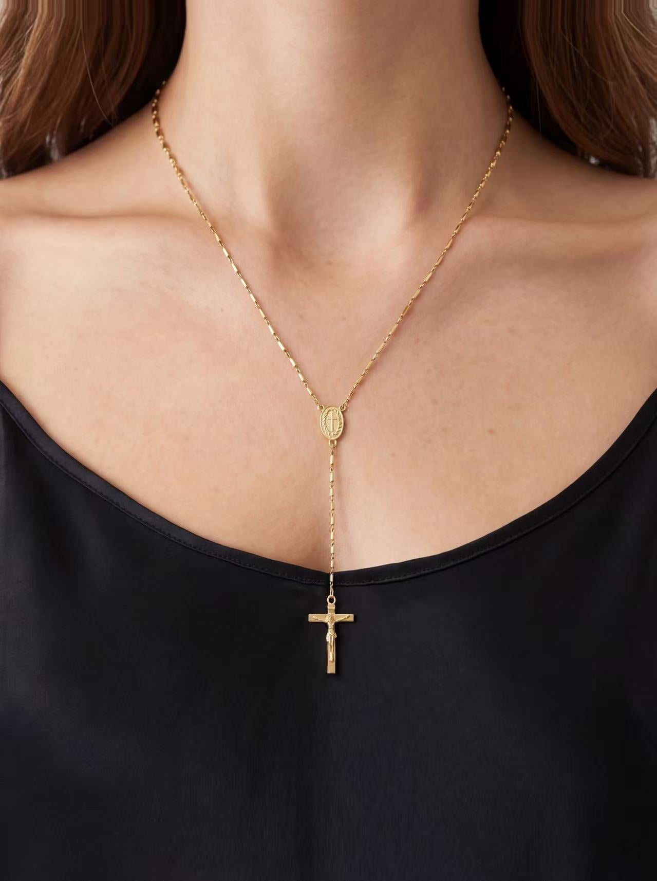 Rosary Cross Drop Y Necklace product photo by Starlight