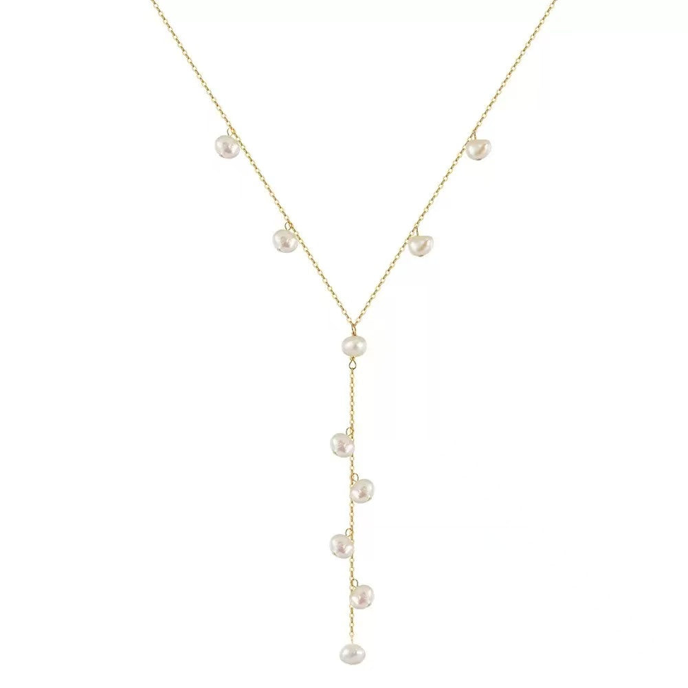 Floating Pearl Lariat Necklace