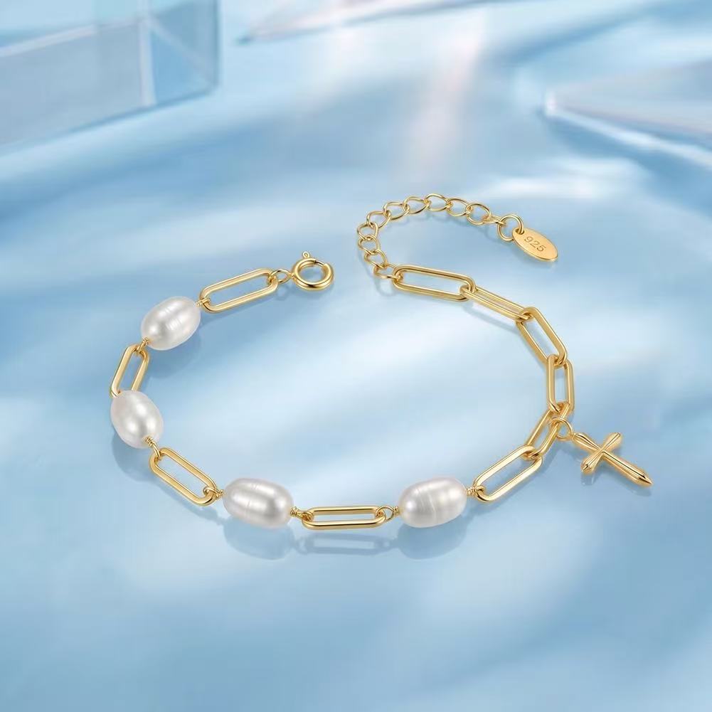 Pearl Cross Link Bracelet