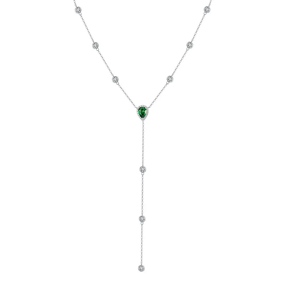 Green Teardrop Lariat Necklace