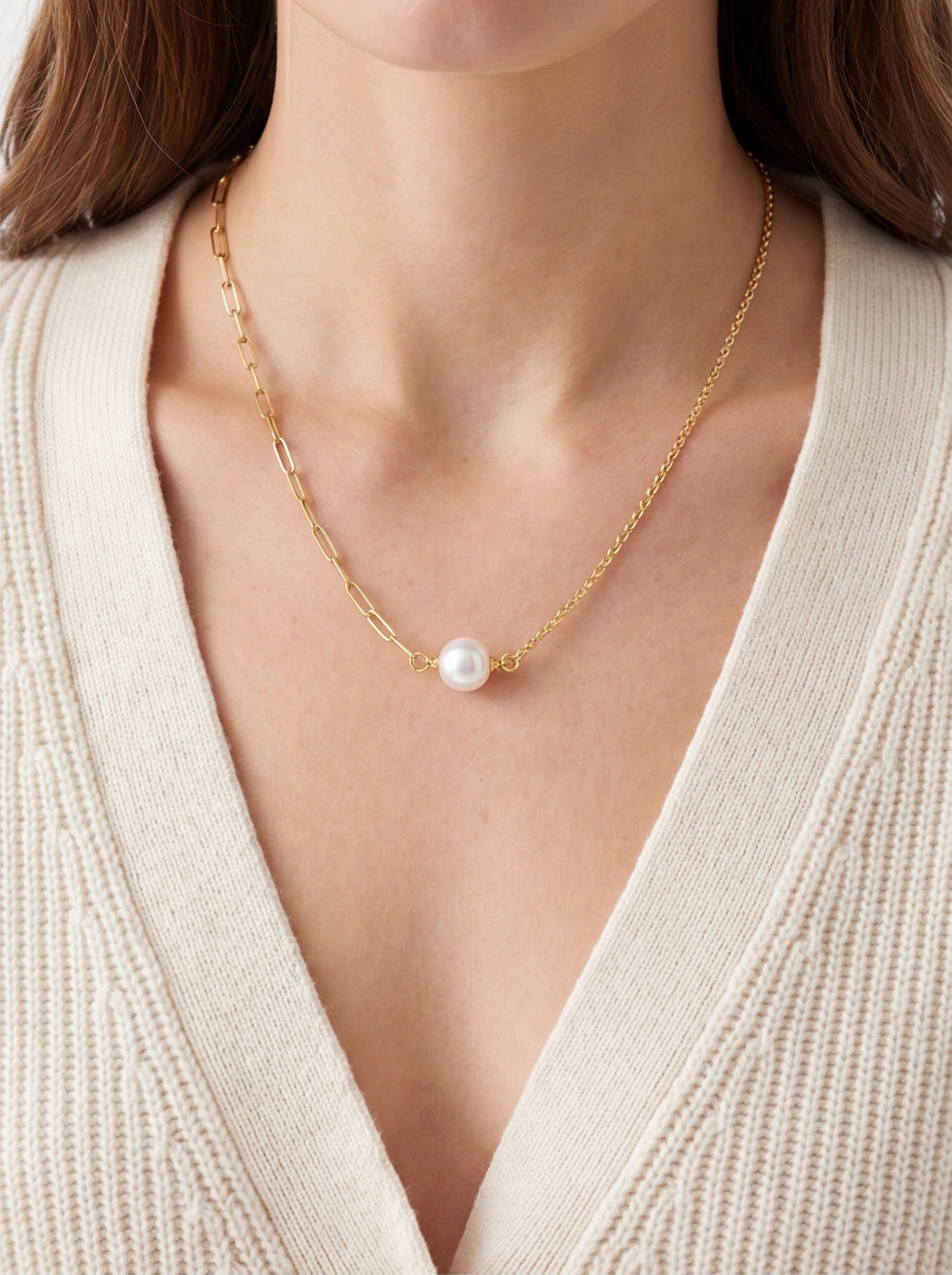 Modern Mix Pearl Chain Necklace – 925 Sterling Silver