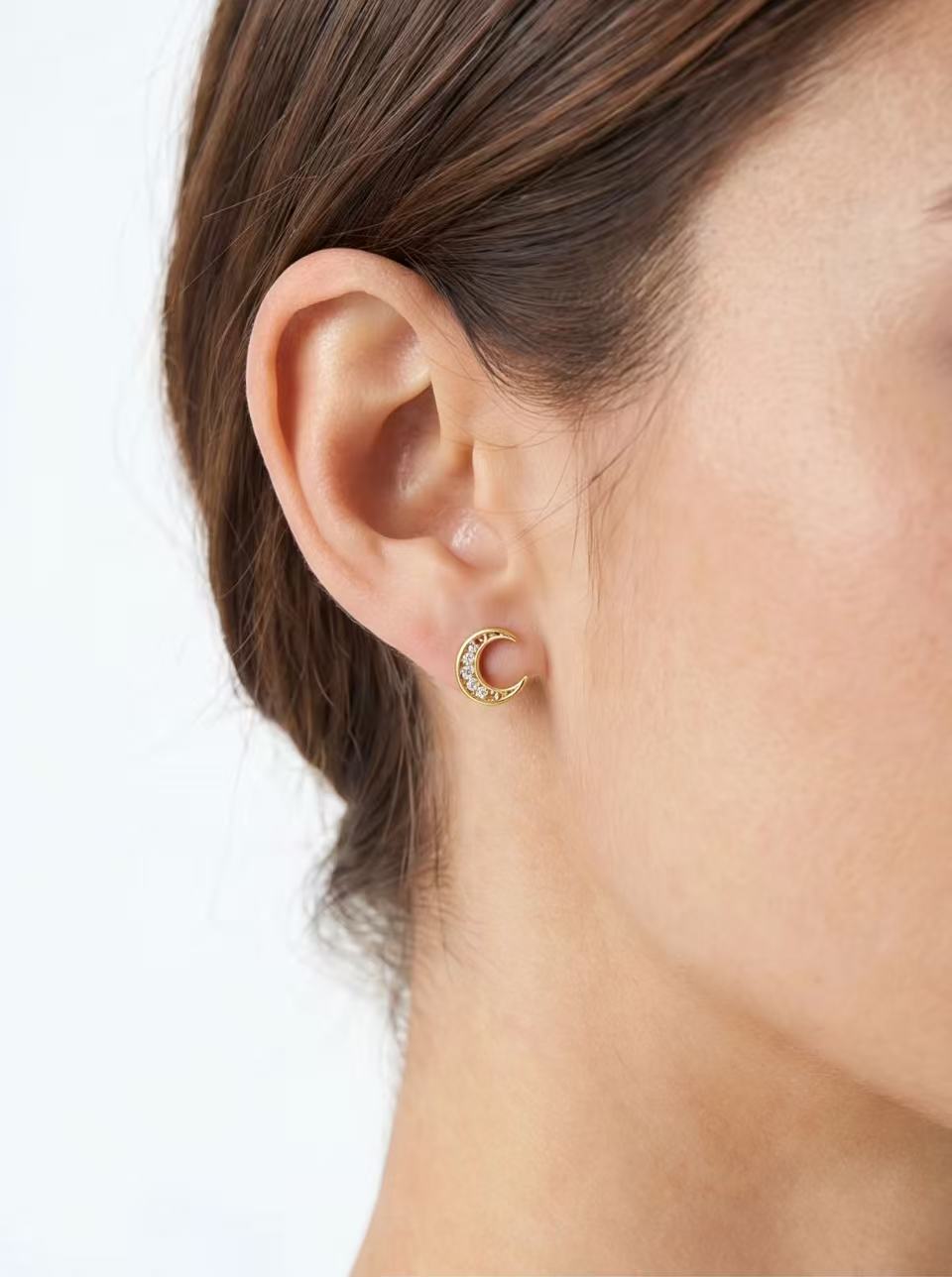 Crescent Moon Stud Earrings – Sterling Silver or Gold Vermeil