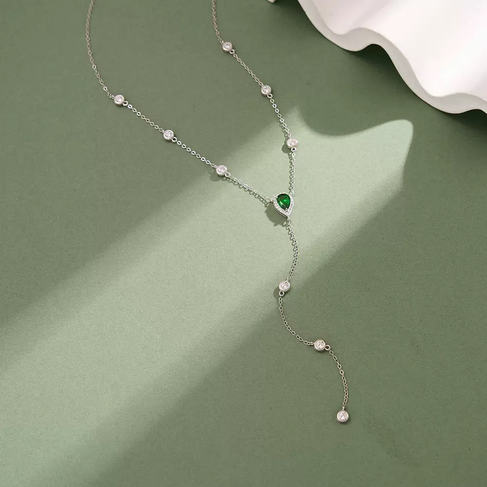 Green Teardrop Lariat Necklace