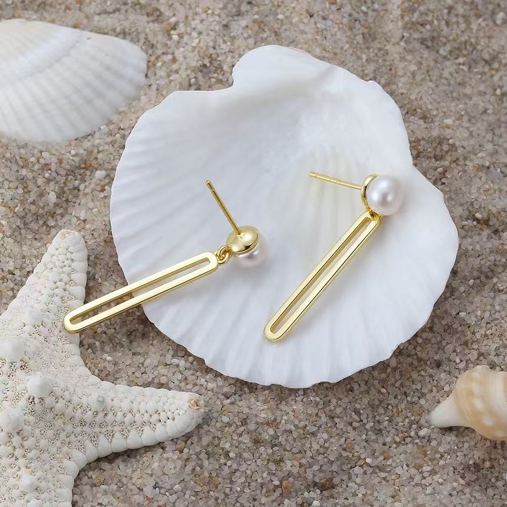 Pearl Bar Drop Earrings