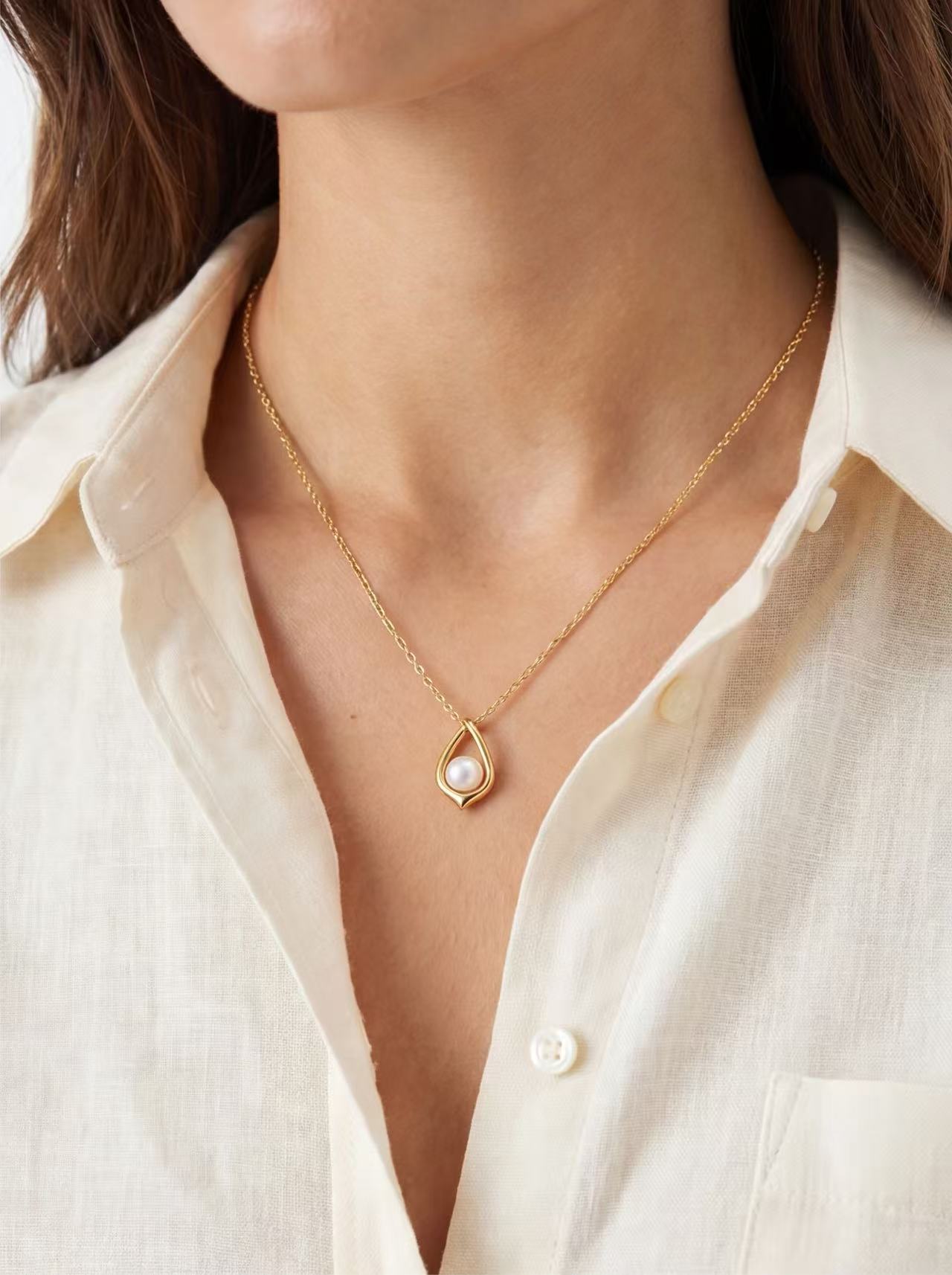 Golden Tear – Freshwater Pearl Drop Pendant Necklace
