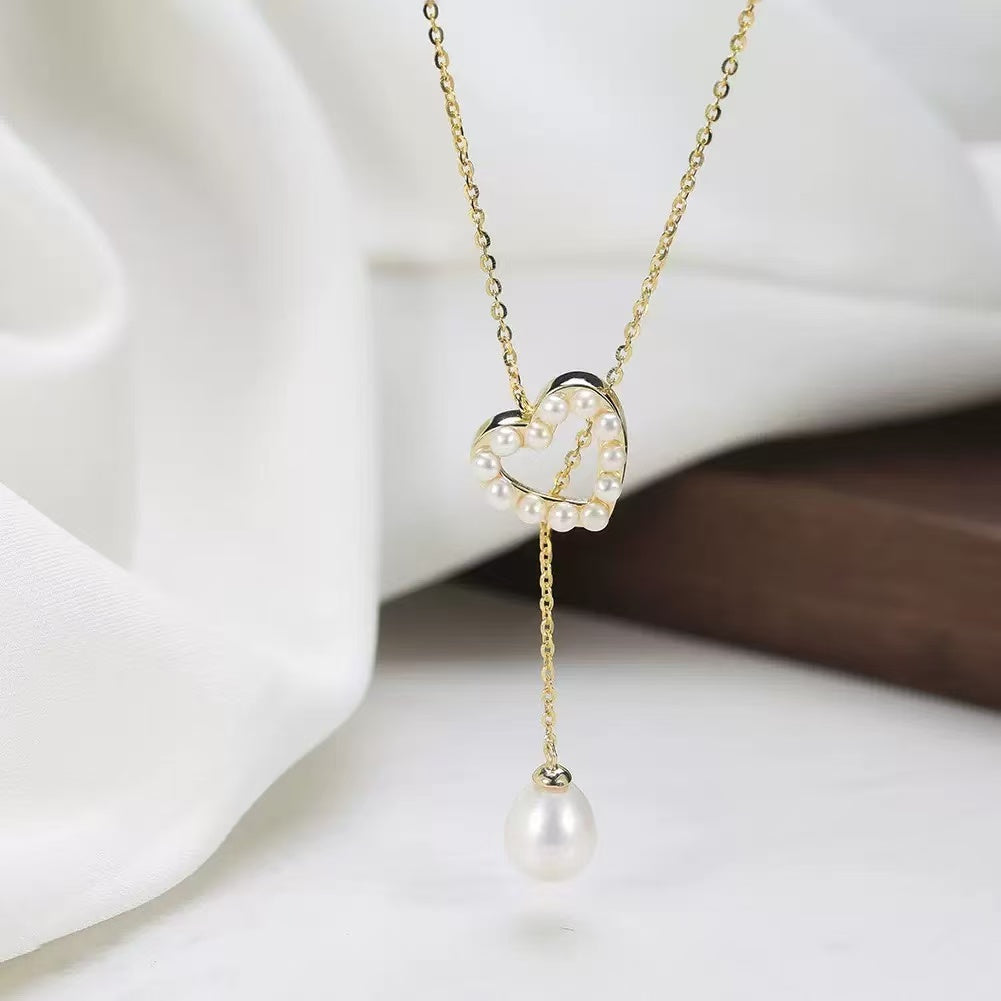 Open Heart Pearl Drop Necklace