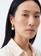 Pavé Frame Shell Pearl Hoop Earrings