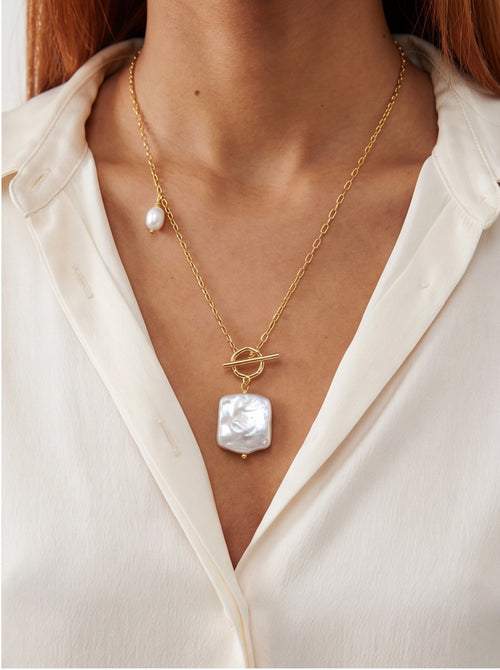 Baroque Pearl Toggle Necklace – 925 Sterling Silver