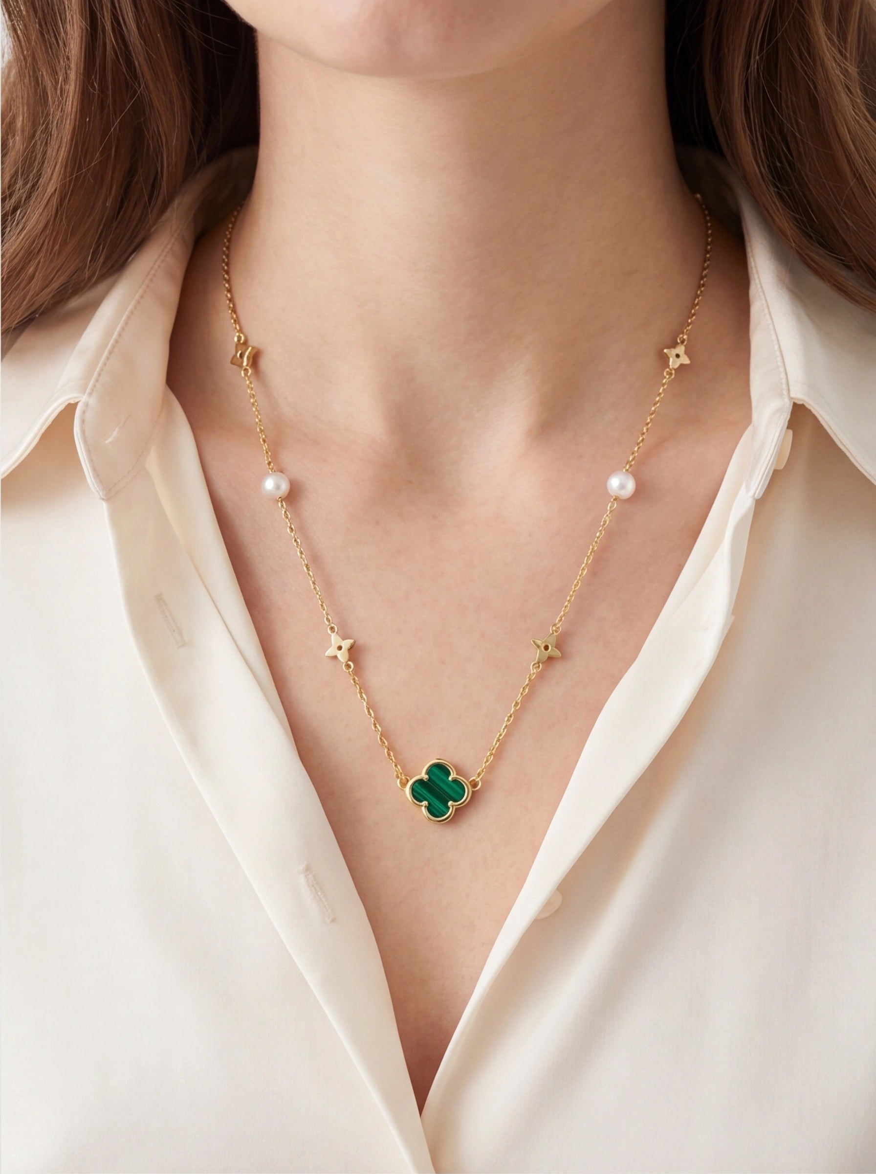 Clover Malachite Shell Pendant Necklace product photo by Starlight