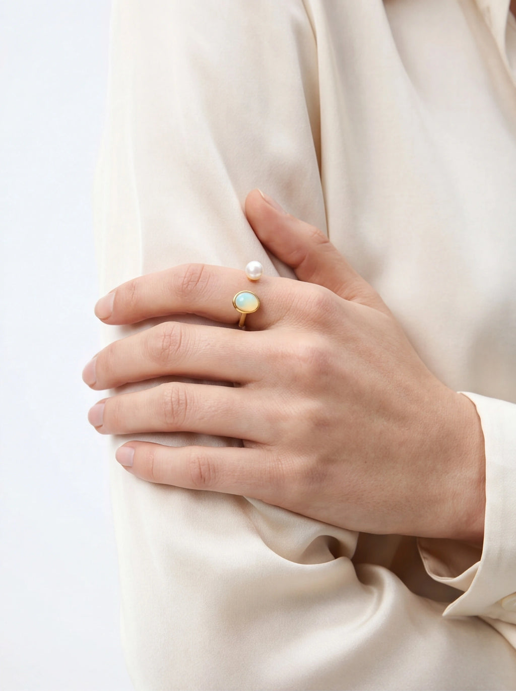 Ethereal Glow Pearl Adjustable Ring product photo by Starlight