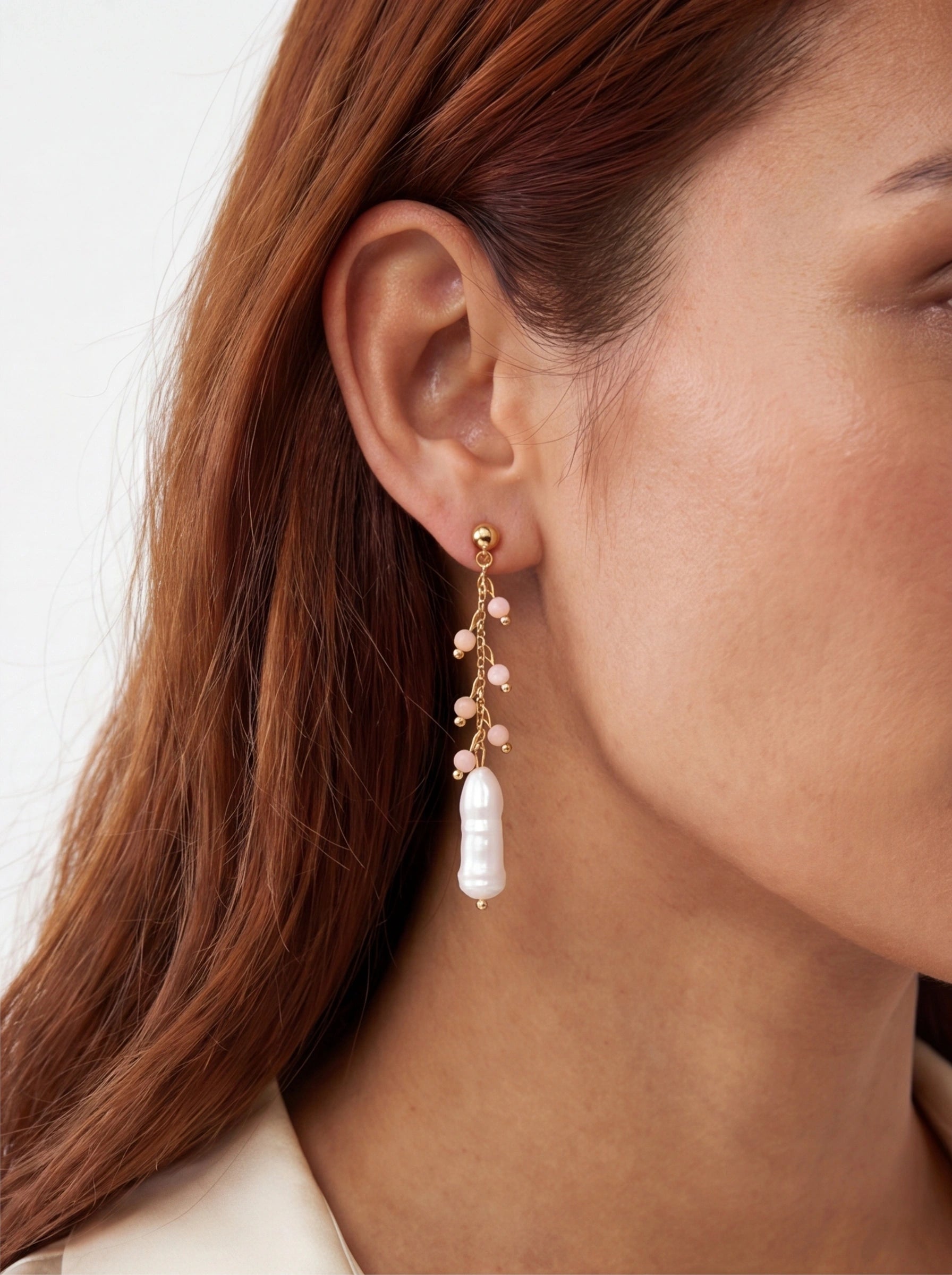 Blush Cascade – Pink Opal & Freshwater Pearl Vermeil Drop Earrings | Energy Stone Series
