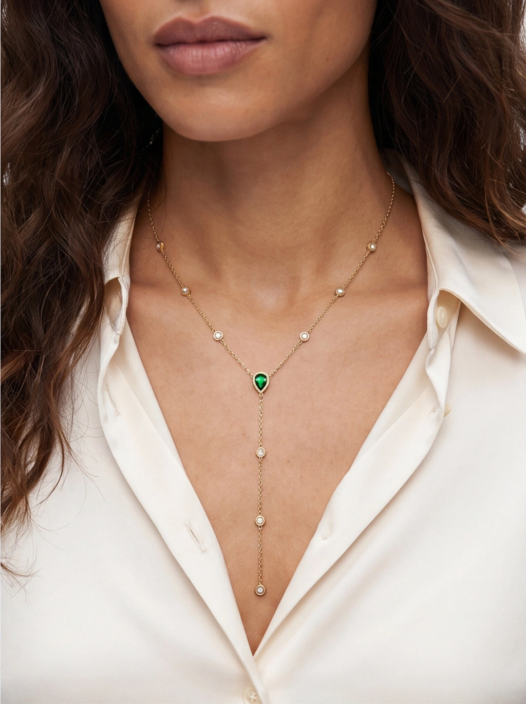 Green Teardrop Lariat Necklace