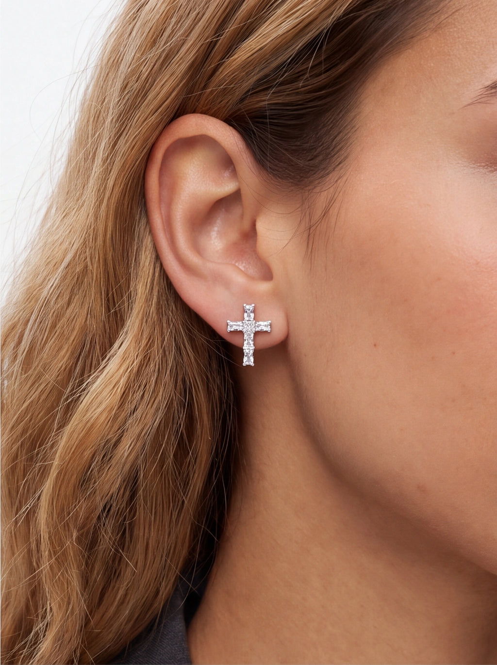 Cross Moissanite Stud Earrings
