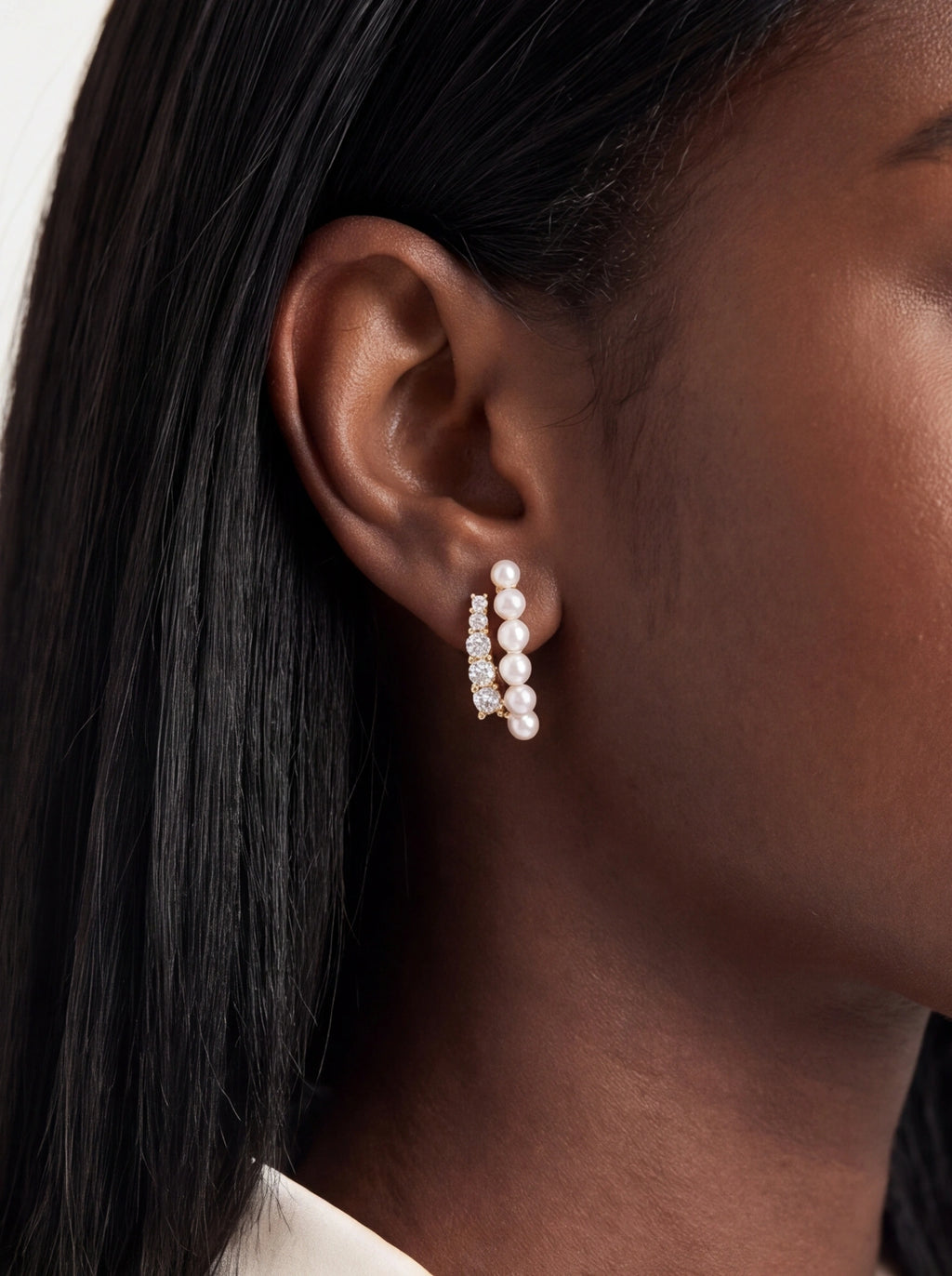 Pearl Cascade CZ Climber Earrings