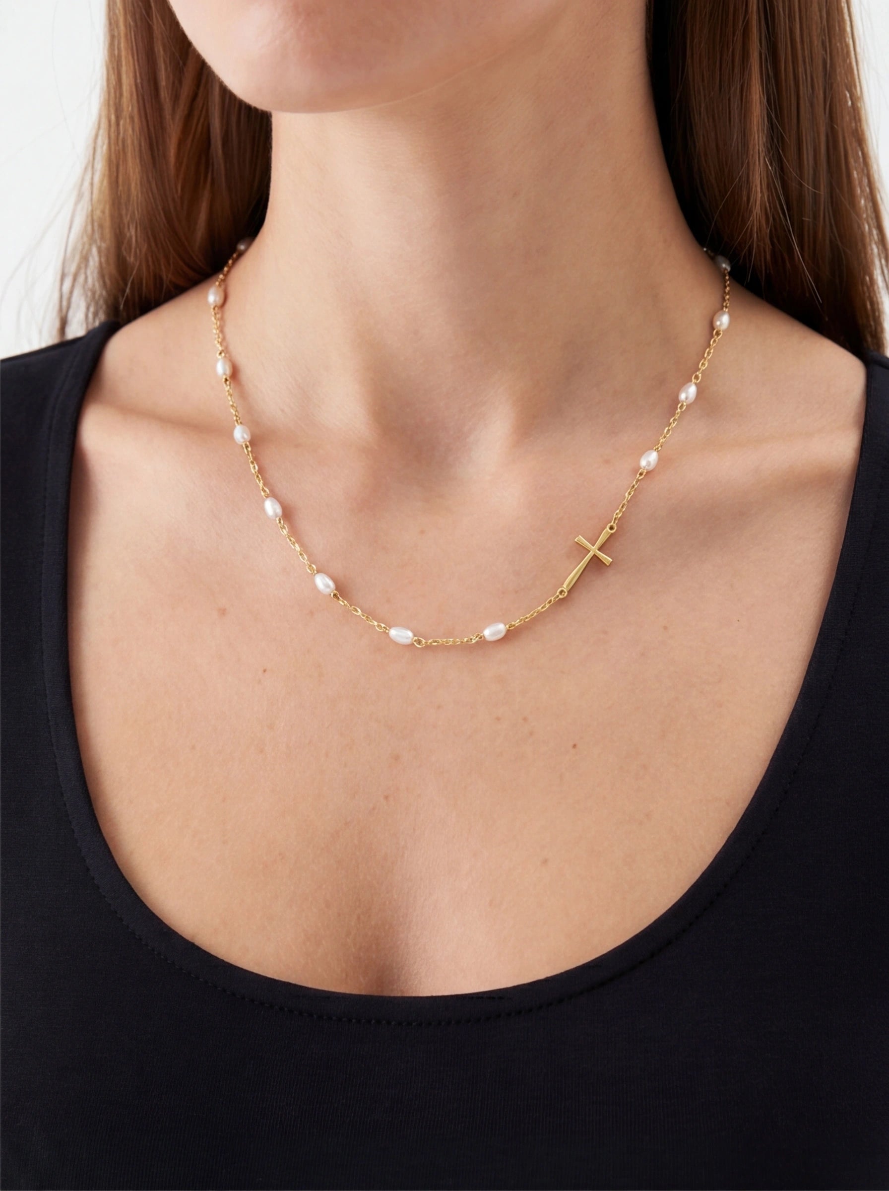 Pearl Cross Link Necklace