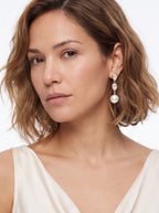 Twin Pear Shell Pearl Drop Earrings