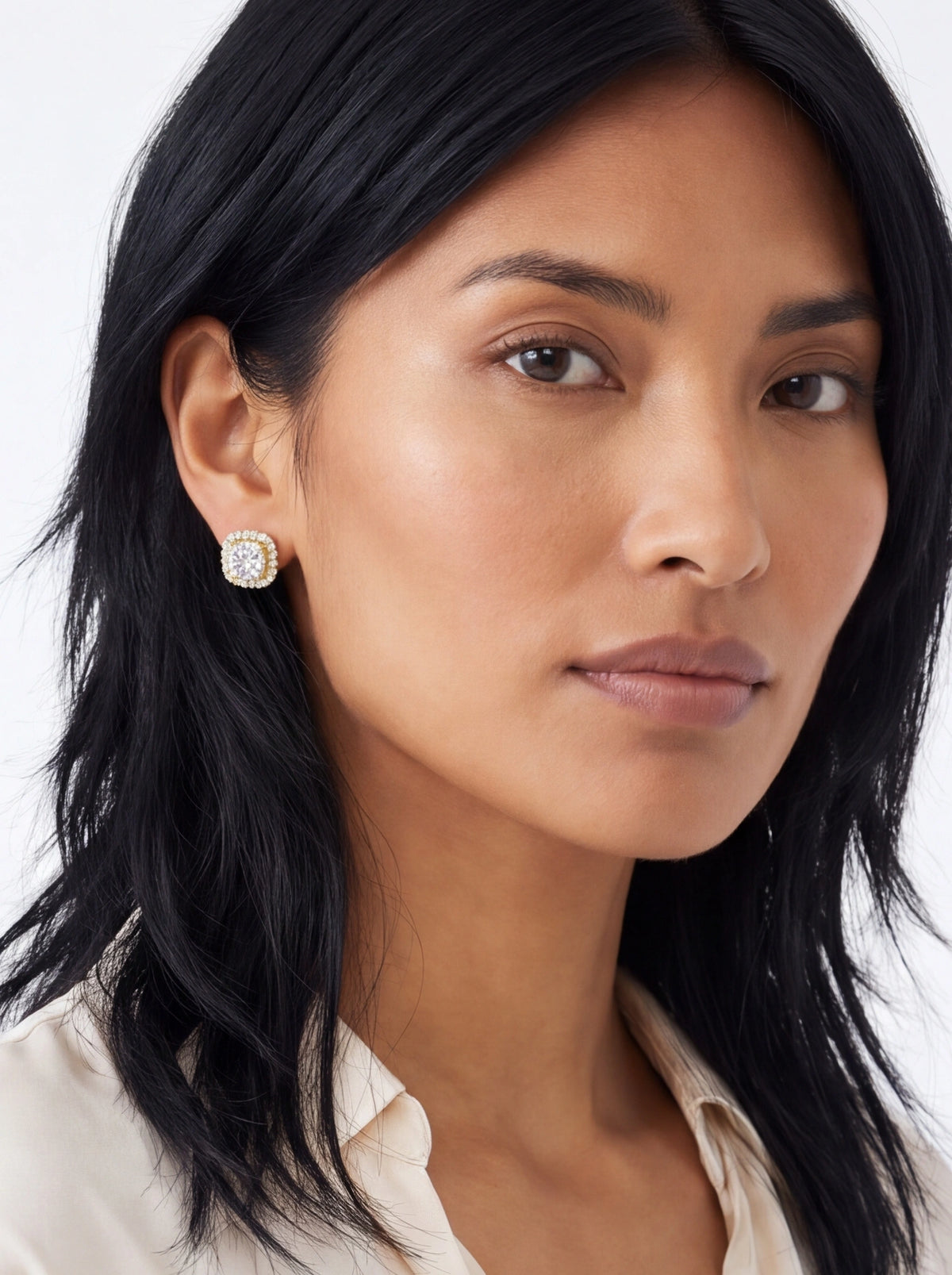 Cushion Halo Moissanite Stud Earrings