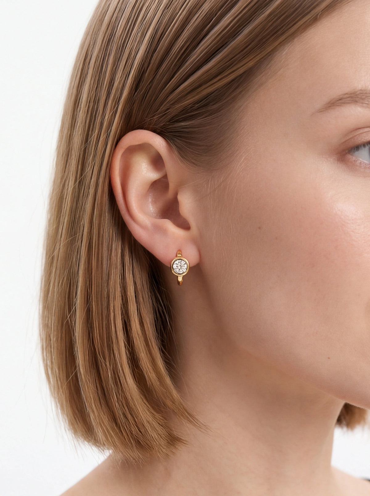 Bezel Moissanite Huggie Hoop Earrings
