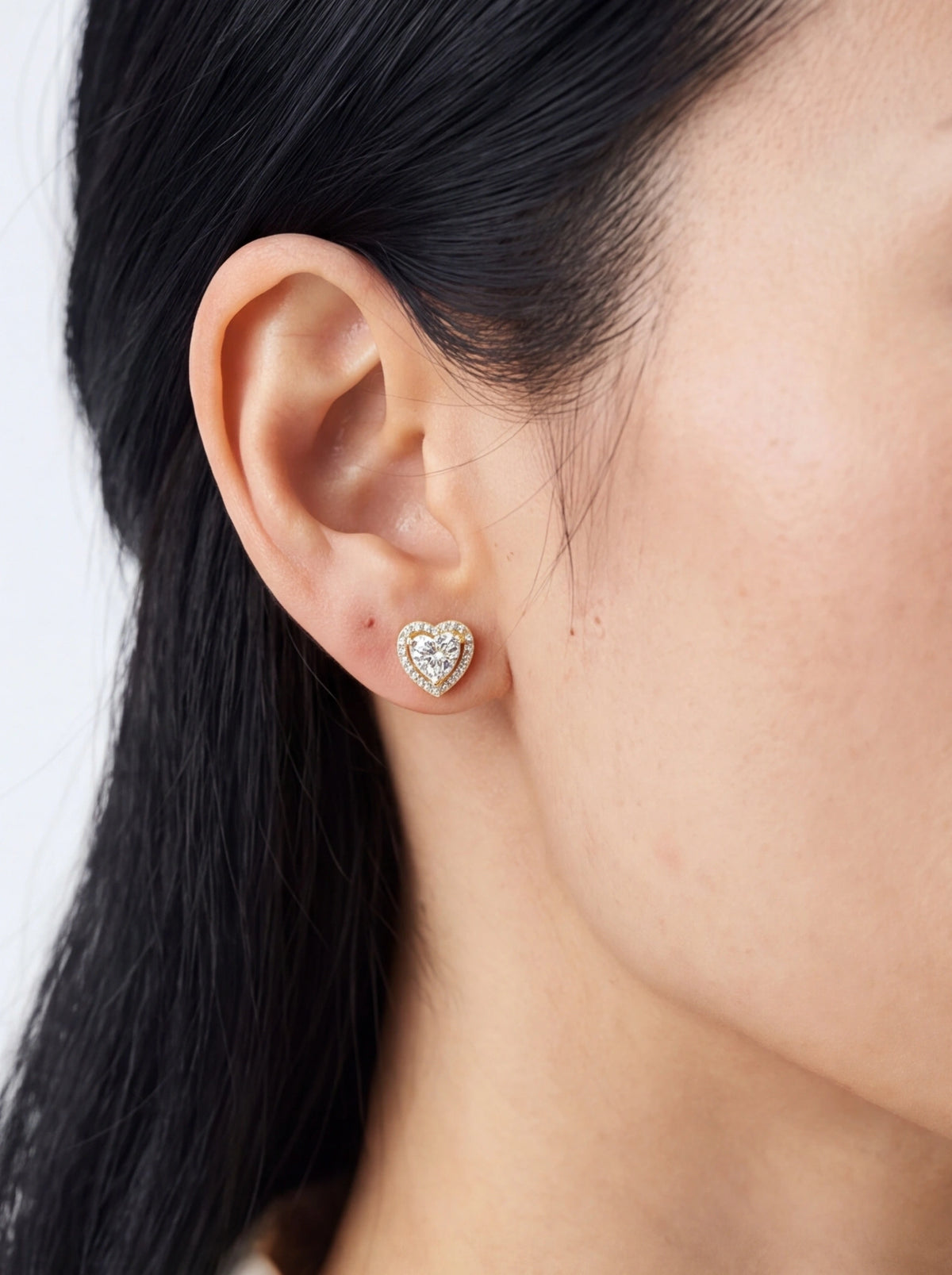 Heart Halo Moissanite Stud Earrings