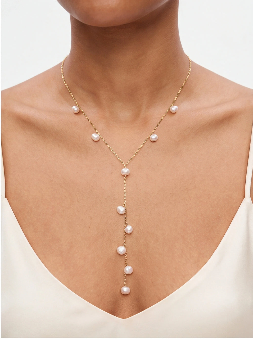 Floating Pearl Lariat Necklace