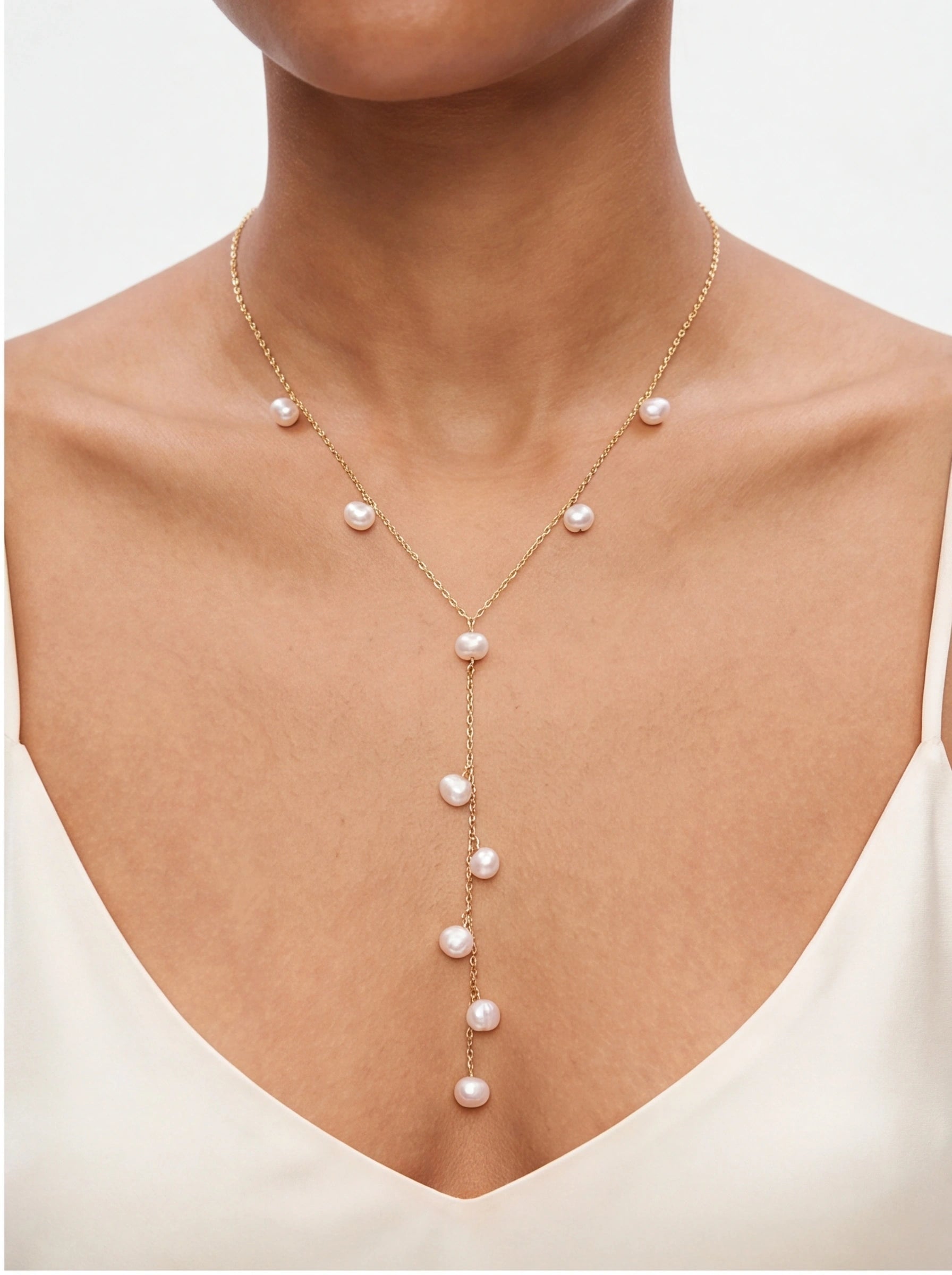 Floating Pearl Lariat Necklace