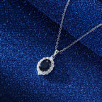 Royal Blue Oval Halo Necklace - Starlight Jewelry