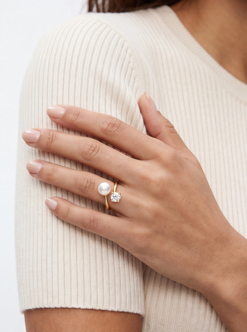Pearl & Spark Duo Open Ring
