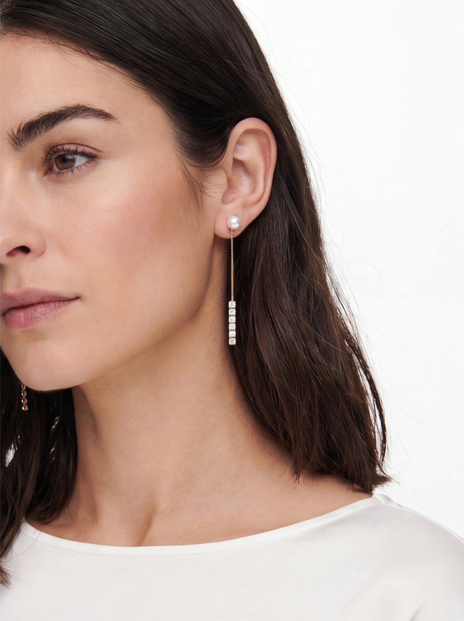 Lunar Line Moon Pearl Drop Earrings product photo by Starlight