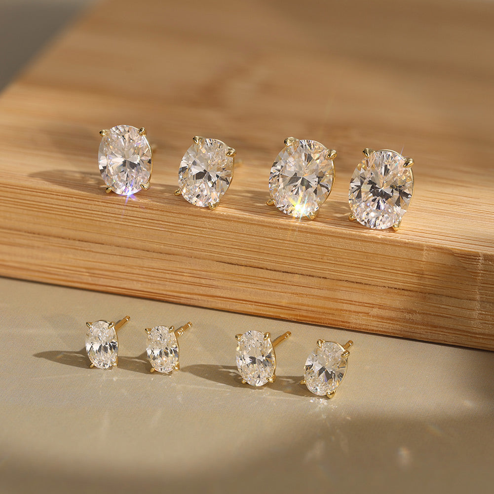 Oval Cut Moissanite Solitaire Stud Earrings — product and styling view