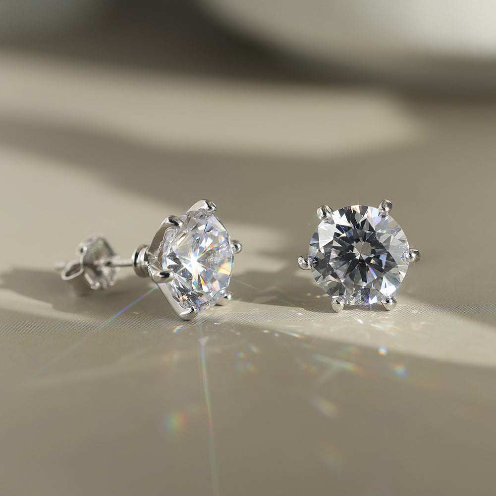 Six Prong Round Moissanite Stud Earrings — product and styling view